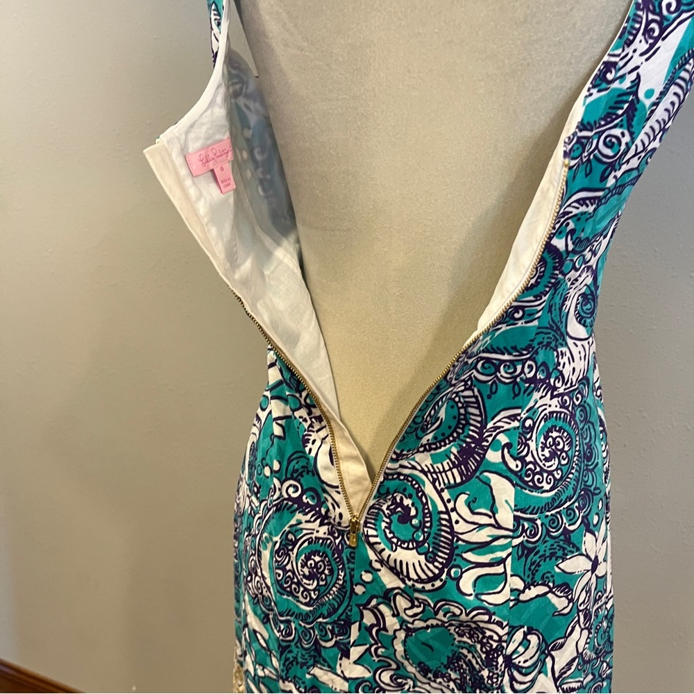 Lilly Pulitzer Eaton shift dress in the 'Montauk Seafoam' print with gold tassel - Picture 6 of 12